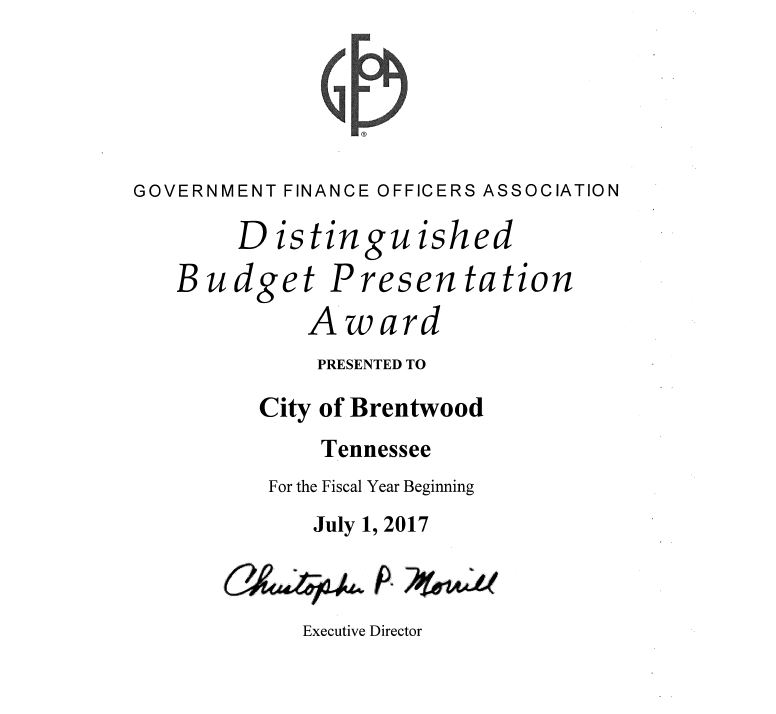 Distinguished Budget Presentation Award 