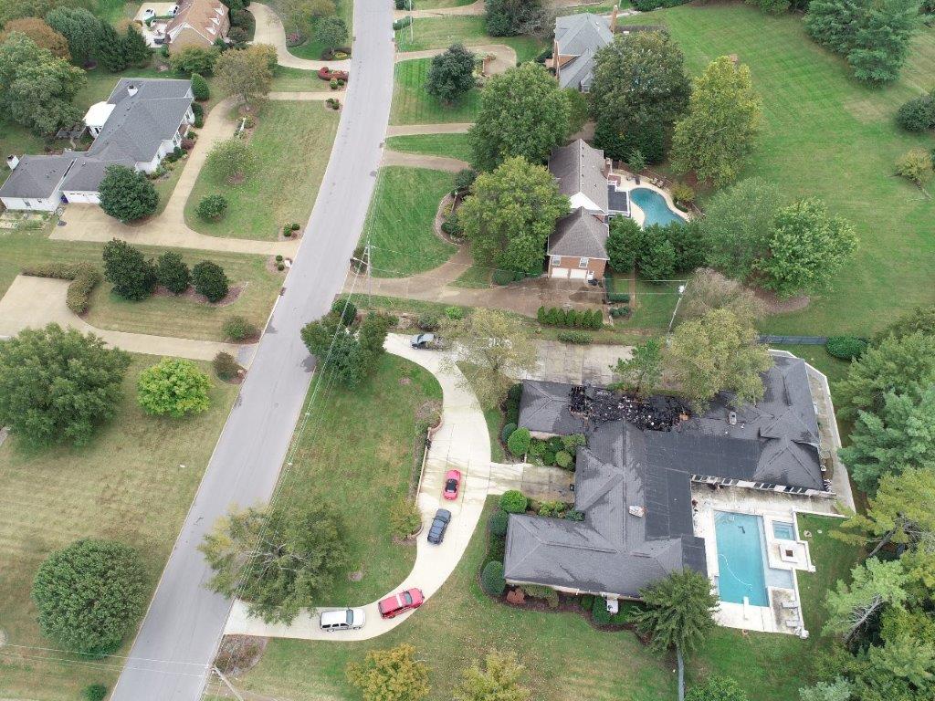 aerial view looking down street
