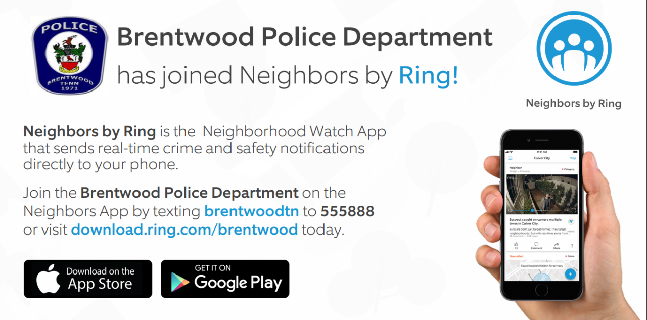 words and images to describe how to sign up for Ring and BPD alerts