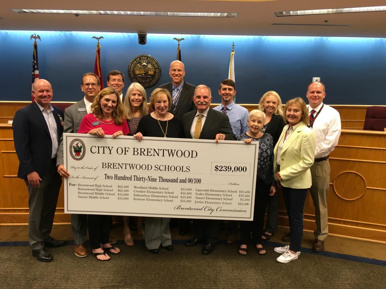 people standing with large check presentation