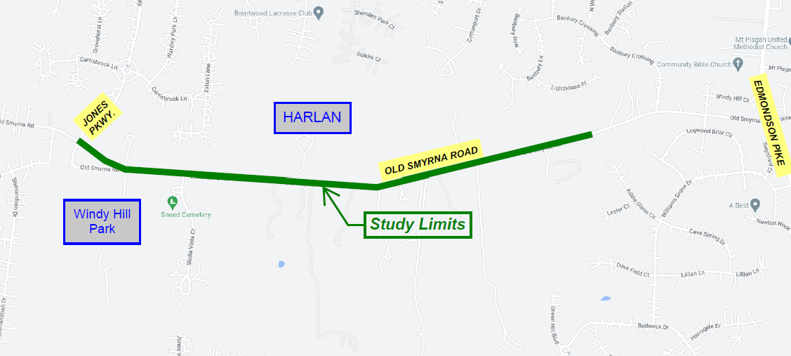 Map of where the Old Smyrna Road study is taking place.