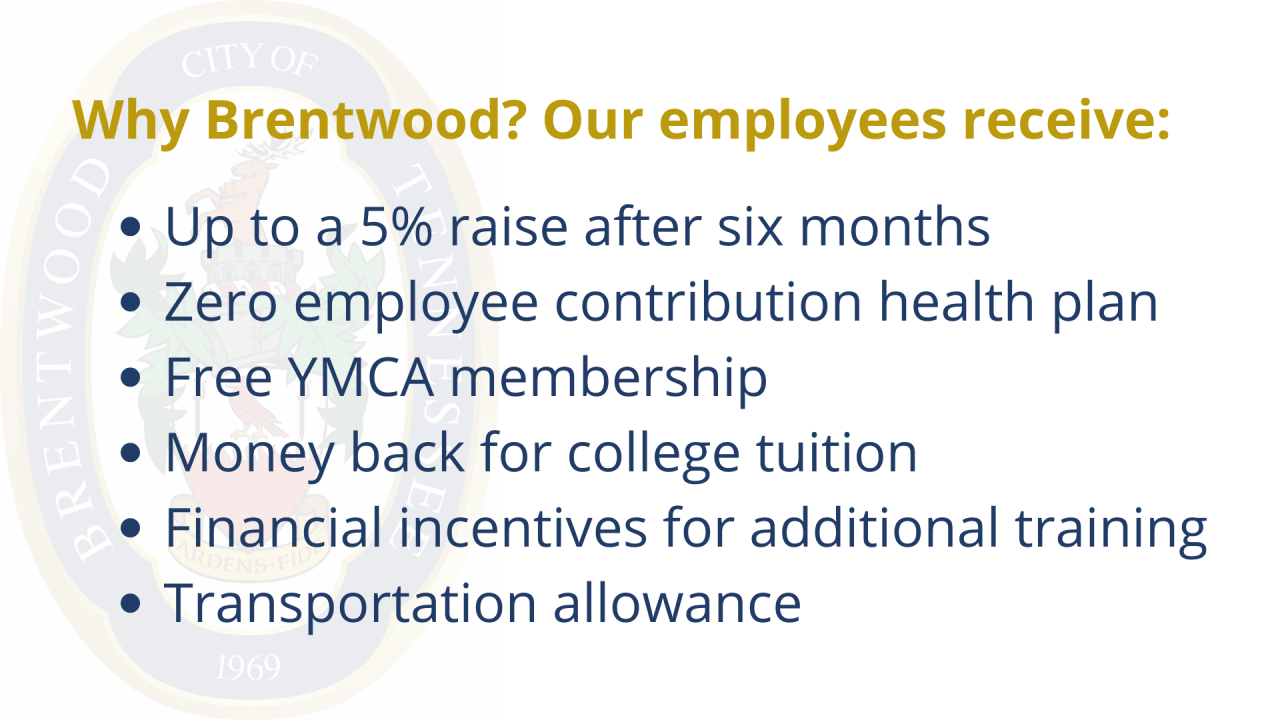 A text graphic bullet point list that re-highlights the benefits employees receive.