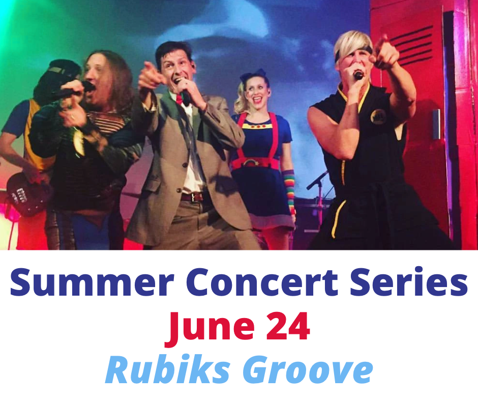 Rubiks Groove performs on stage. The band is playing at the June 24th summer concert series.