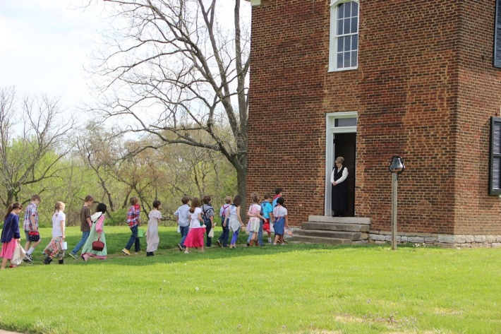 Boiling Spring - greeting kids at door
